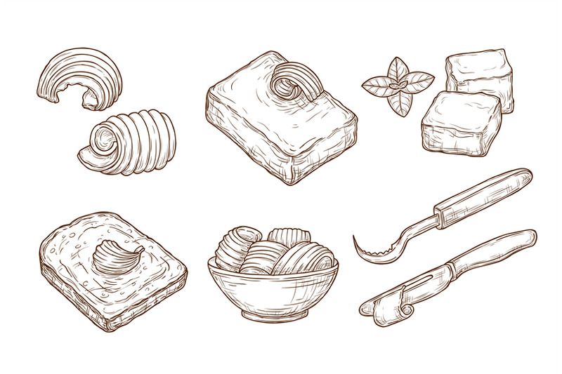 sketch-butter-closeup-cutting-margarine-block-fresh-bread-and-knife