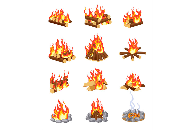 cartoon-bonfire-summer-campfires-flame-with-firewood-burning-stacked