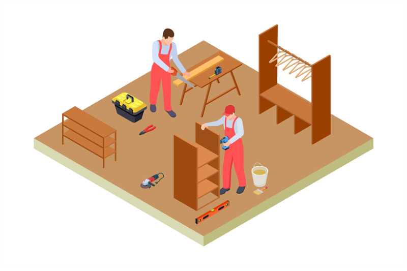 carpenters-workshop-isometric-vector-woodworkers-make-furniture