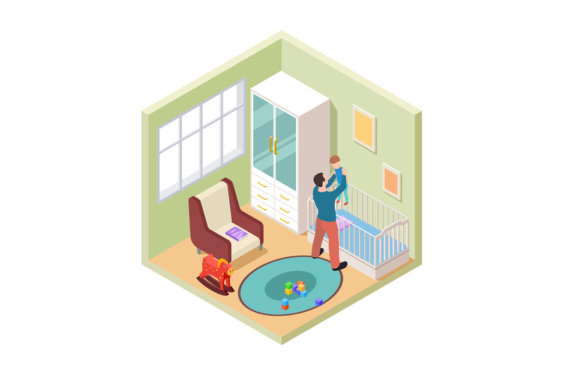 nursery-interior-isometric-father-and-son-in-kids-room-vector-nurser