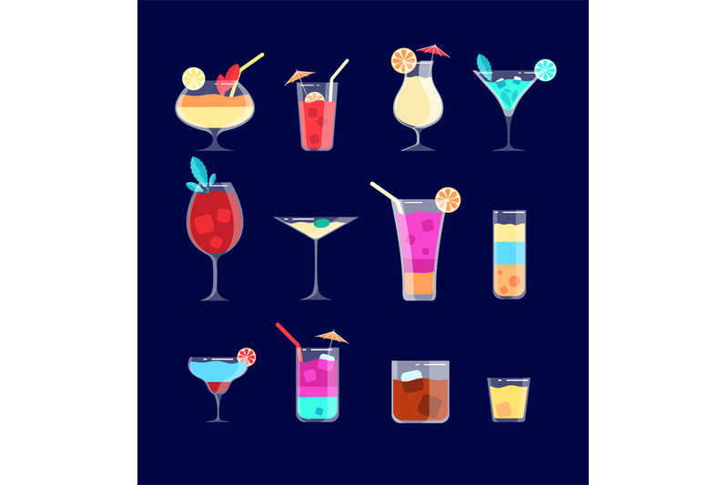 flat-cocktails-alcohol-drinks-in-glasses-with-straw-margarita-whisk