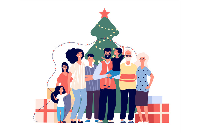 family-at-christmas-tree-smiling-adults-and-kids-celebrate-christmas