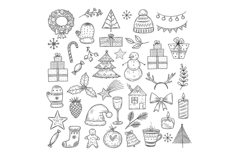 christmas-doodle-set-sketch-christmas-wreath-fir-tree-and-snowman-c