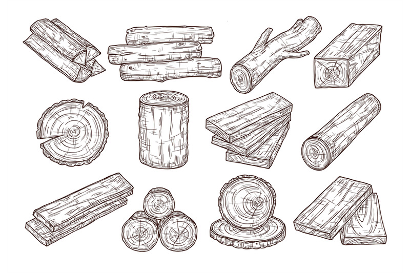 hand-drawn-lumber-sketch-wood-logs-trunk-and-planks-stacked-tree-br