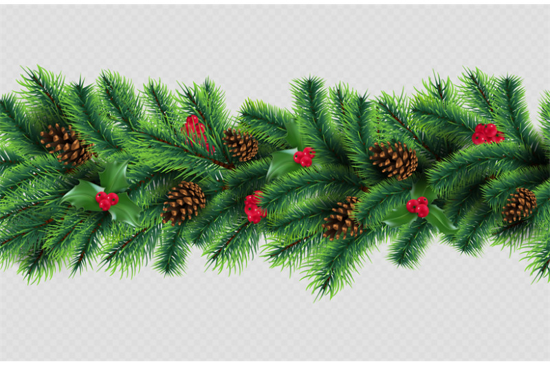 x-mas-border-christmas-tree-garland-with-cones-and-red-berries-vecto