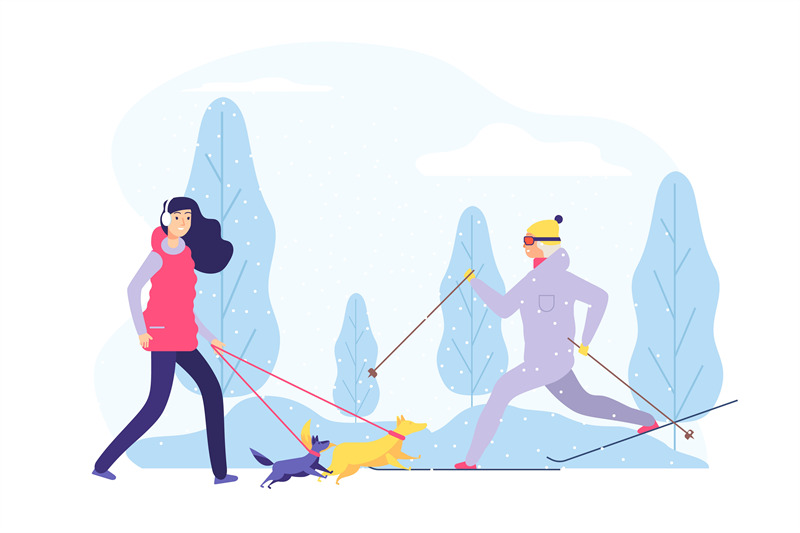 winter-walking-women-active-winter-time-flat-girl-walks-with-dogs-in