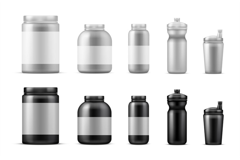 sport-food-containers-realistic-drink-bottles-vector-protein-powder