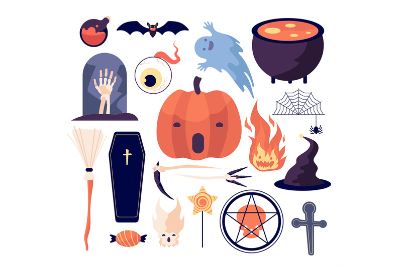 halloween-set-spiderweb-and-pumpkin-bat-and-coffin-grave-and-moon