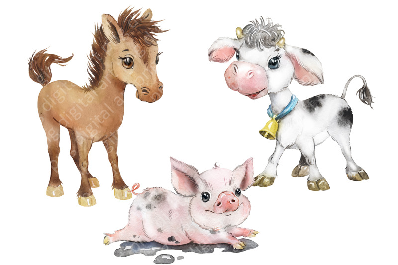 farm-animals-watercolor-clipart-little-cow-donkey-baby-goat-foal