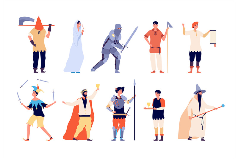 medieval-characters-fairy-and-knight-peasant-and-executioner-wizard