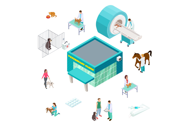 pet-care-concept-isometric-veterinary-clinic-isolated-on-white-backgr