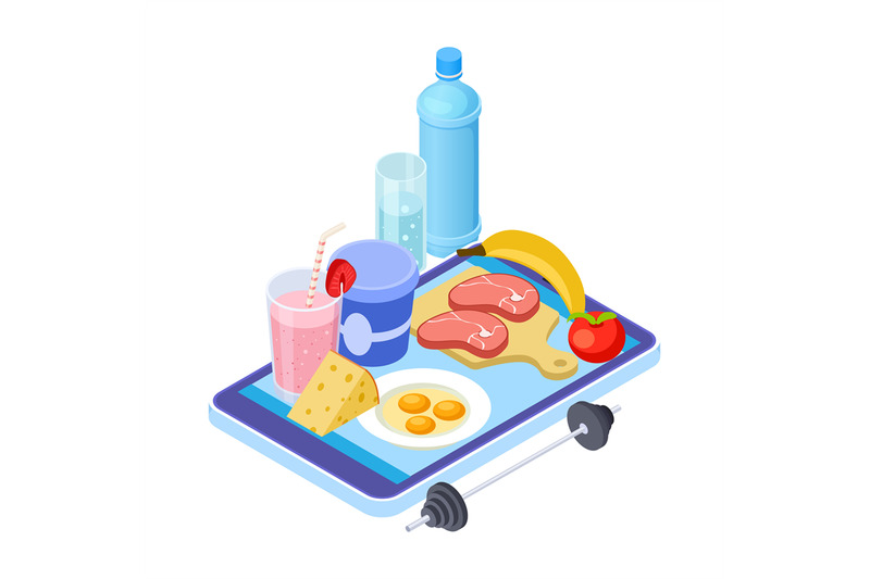 healthy-diet-app-isometric-mobile-diet-consultant-fruits-meat-wate