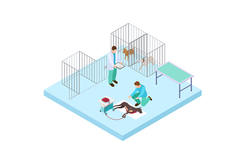 veterinary-hospital-concept-vets-treat-dog-isometric-pets-in-clinic