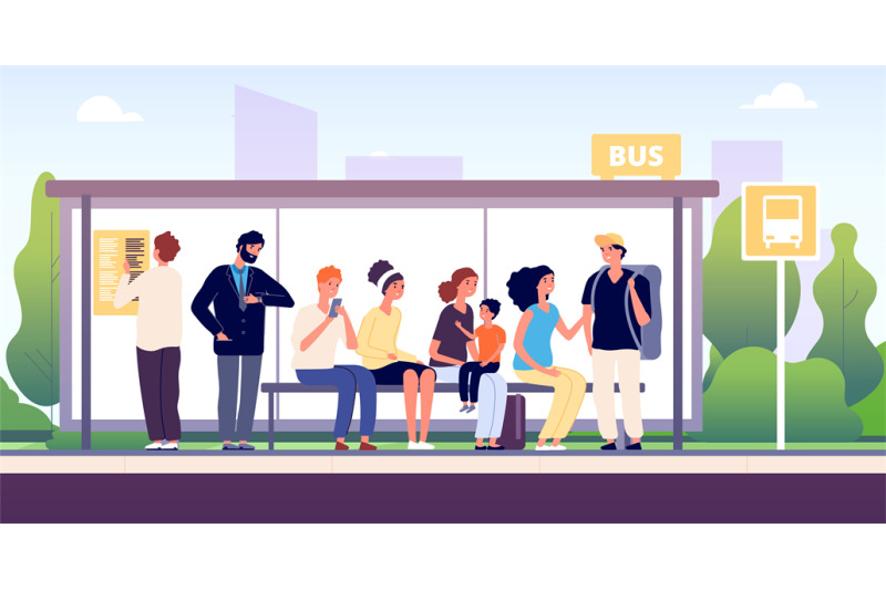 people-at-bus-stop-city-community-transport-passengers-waiting-the-b