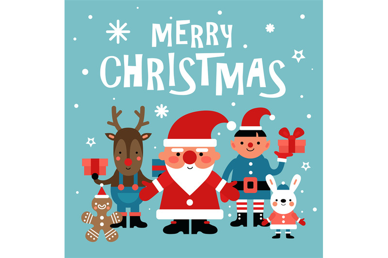 christmas-characters-background-santa-gingerbread-man-and-white-rabb