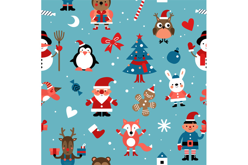 christmas-characters-pattern-santa-gingerbread-man-and-rabbit-elf-a