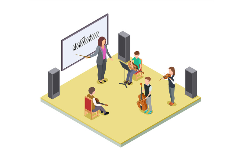 music-class-school-orchestra-lesson-vector-concept-isometric-music-l