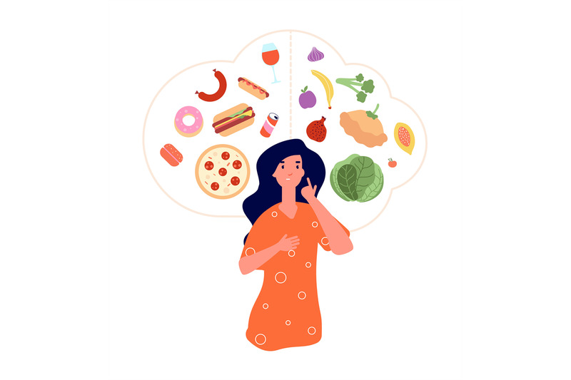 healthy-unhealthy-food-junk-vs-good-foods-diet-balance-woman-choose