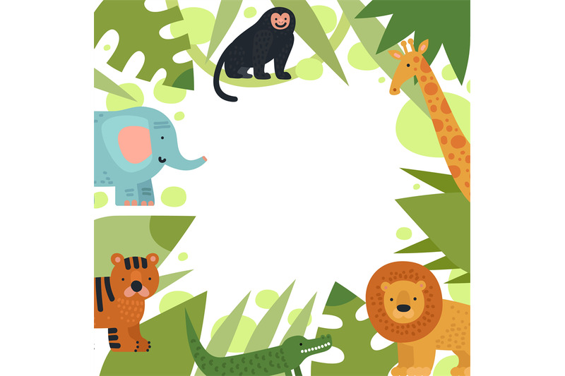 jungle-frame-tropical-leaves-border-with-cartoon-safari-animals-eleph