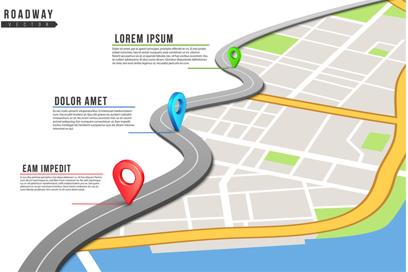 roadway-infographic-locations-map-highway-pinned-points-with-informa