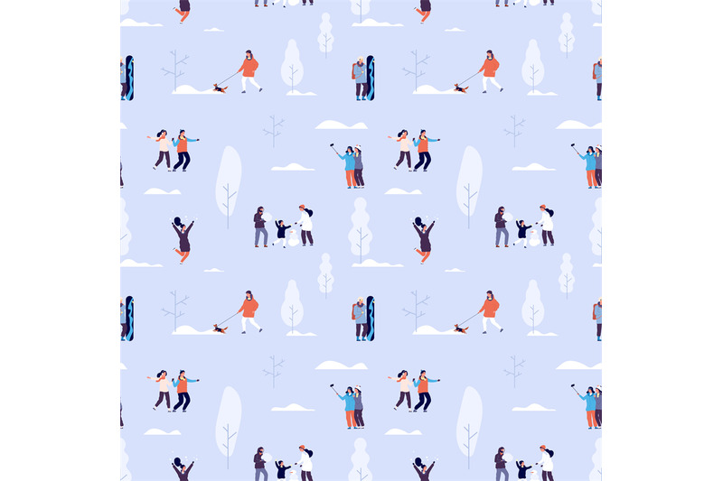 winter-time-seamless-pattern-couples-and-kids-outdoor-people-in-snow