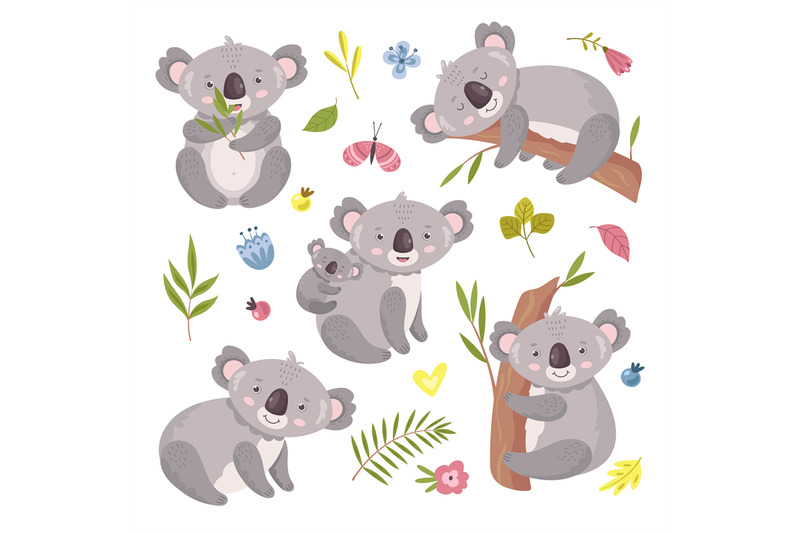 koala-bear-australia-animal-baby-hugging-mom-isolated-koalas-on-tre