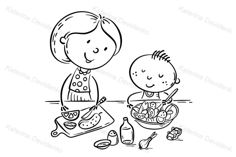 mother-and-kid-cooking-together