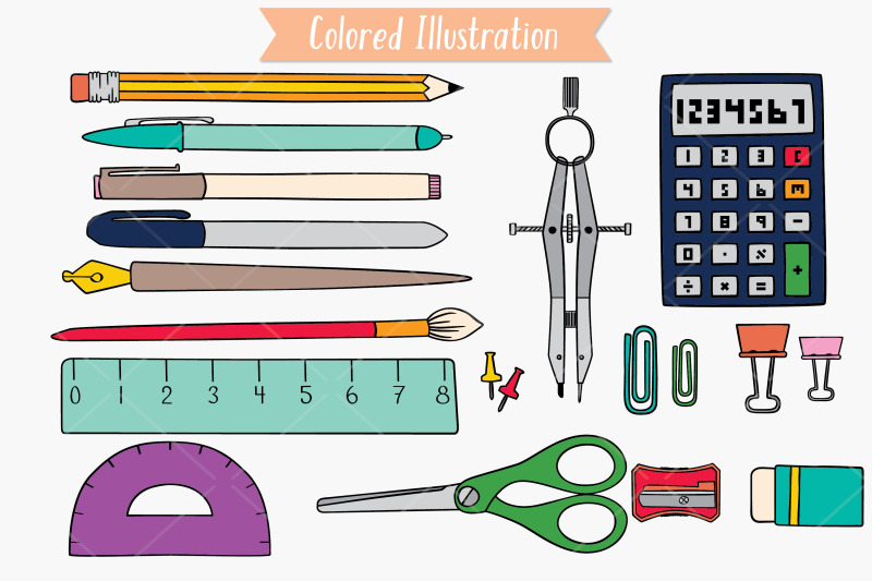 school-supplies-colored-hand-drawn-stationary-office-doodles