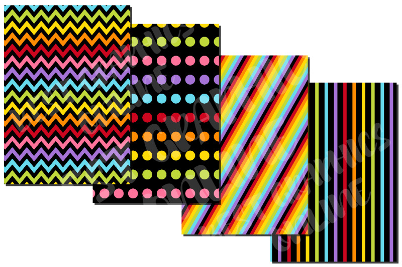 black-rainbow-background-patter-digital-papers-pack-set