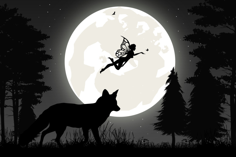 cute-fairy-and-wolf-silhouette