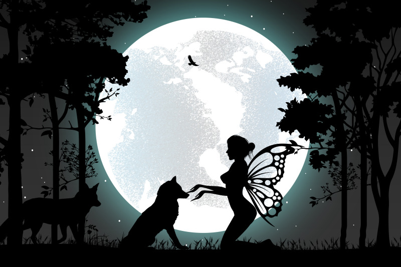 cute-fairy-and-wolf-silhouette