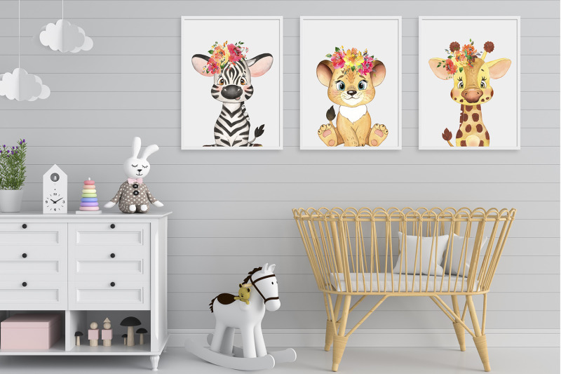 safari-baby-animals-watercolor-posters-cute-kids-animals-wall-art