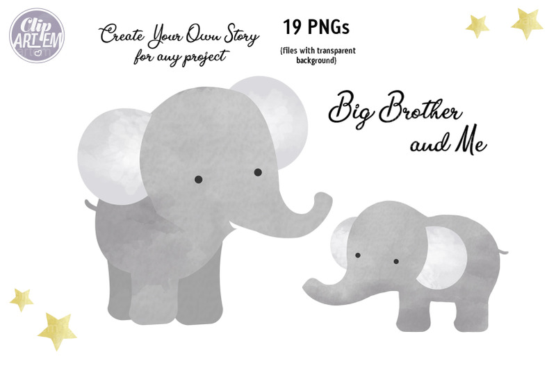 gray-elephant-bundle-19-watercolor-png-super-cute-baby-daddy-mommy