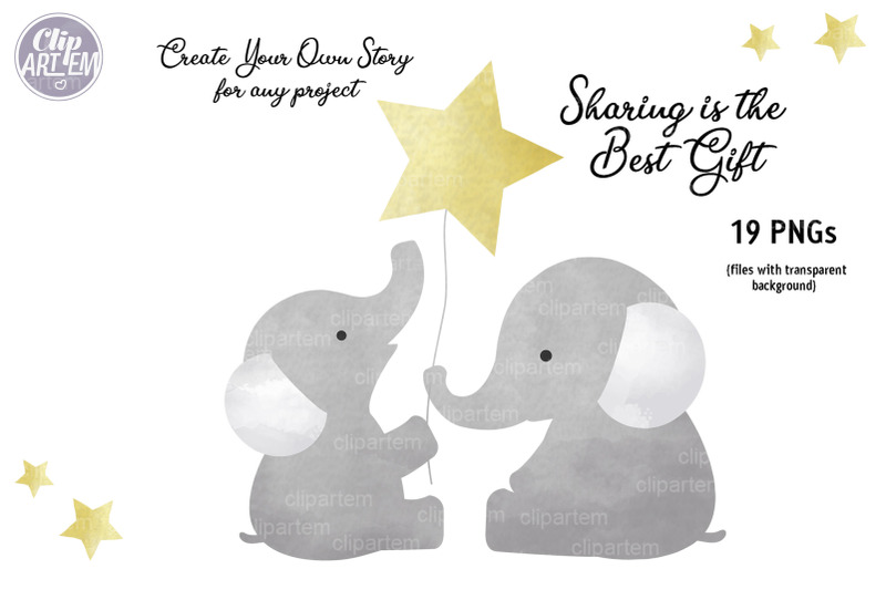 gray-elephant-bundle-19-watercolor-png-super-cute-baby-daddy-mommy