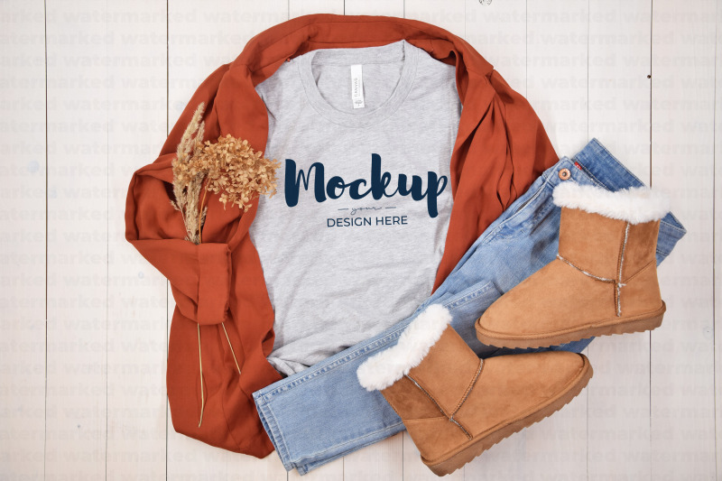 gray-t-shirt-mockup-with-boots