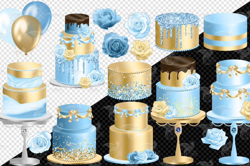 blue-and-gold-cakes-clip-art