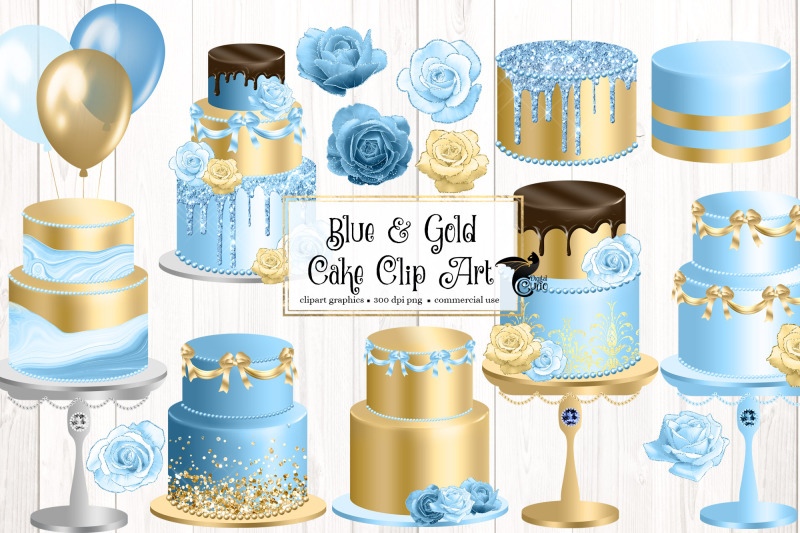 blue-and-gold-cakes-clip-art