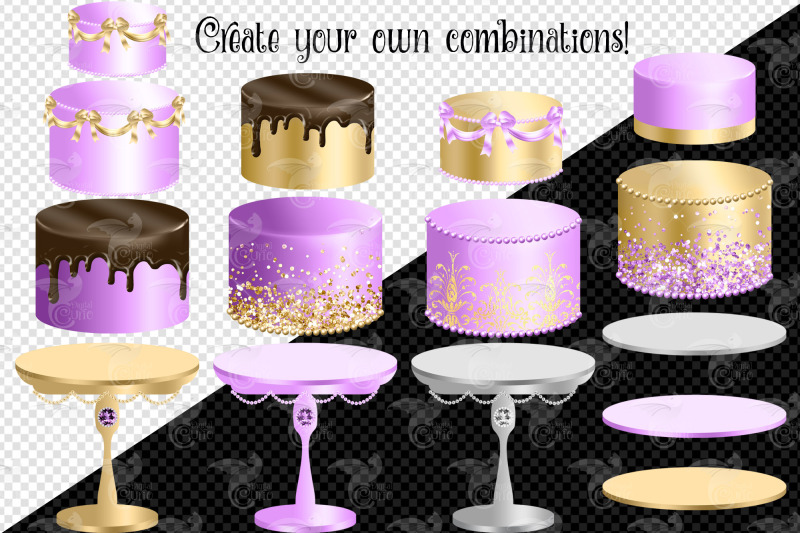 lilac-and-gold-cake-clip-art
