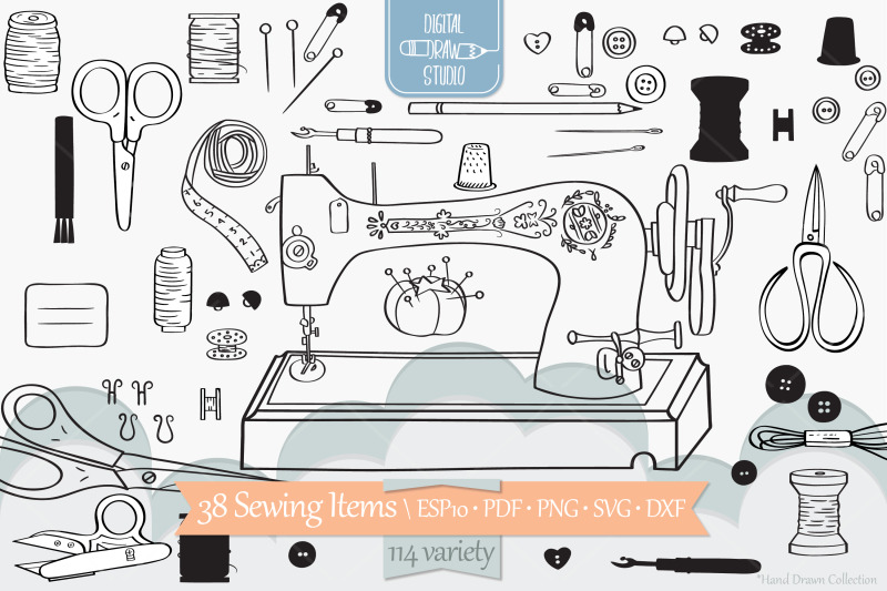 sewing-doodles-hand-drawn-vintage-singer-machine-scissors-buttons
