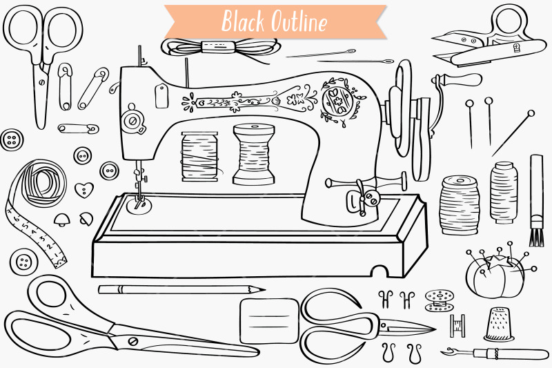 sewing-doodles-hand-drawn-vintage-singer-machine-scissors-buttons