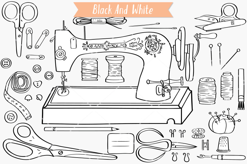 sewing-doodles-hand-drawn-vintage-singer-machine-scissors-buttons