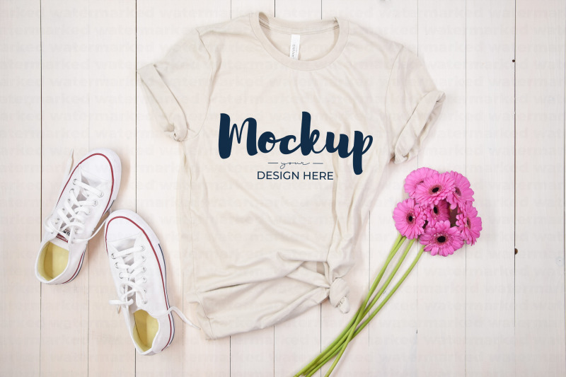 beige-t-shirt-mockup-with-flowers