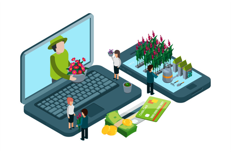 plants-and-flowers-online-shop-isometric-floristic-vector-concept