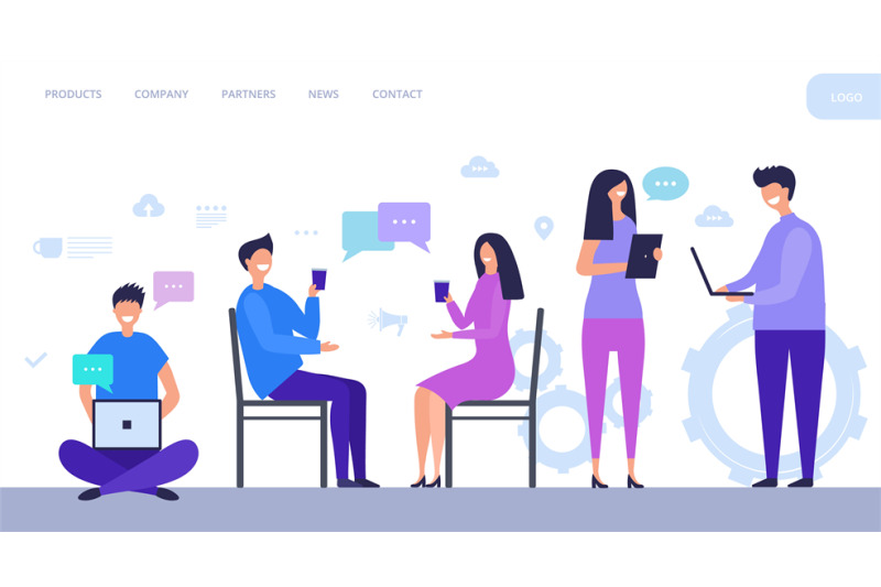 people-communicate-landing-page-women-and-men-chat-social-media-com