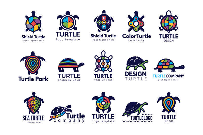 turtle-symbols-business-logo-wild-sea-animals-tortoise-vector-colored