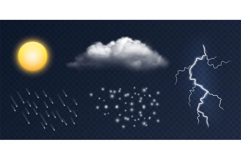 weather-elements-vector-realistic-sun-cloud-lighting-rain-and-snow