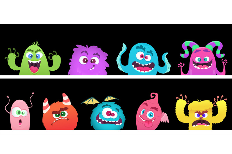 cartoon-monsters-halloween-monster-faces-vector-banners-template