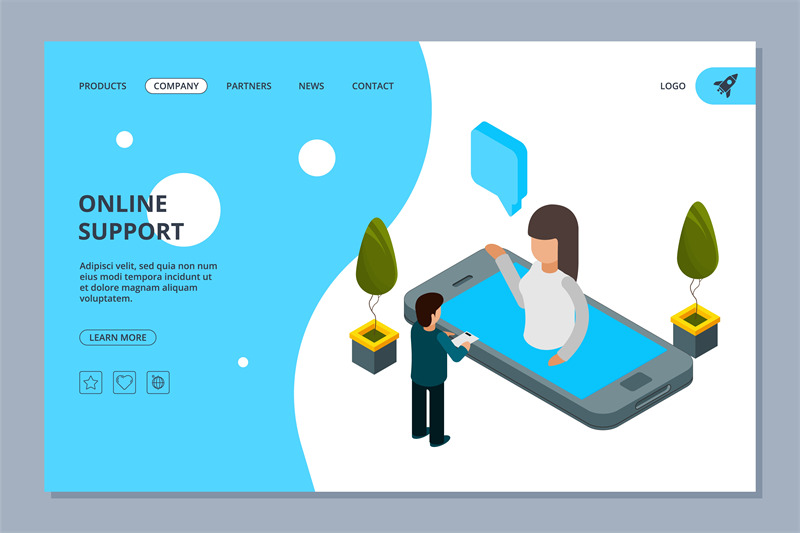 online-support-landing-page-vector-isometric-mobile-help-service-app