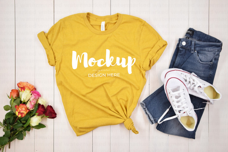 yellow-t-shirt-mockup-with-roses