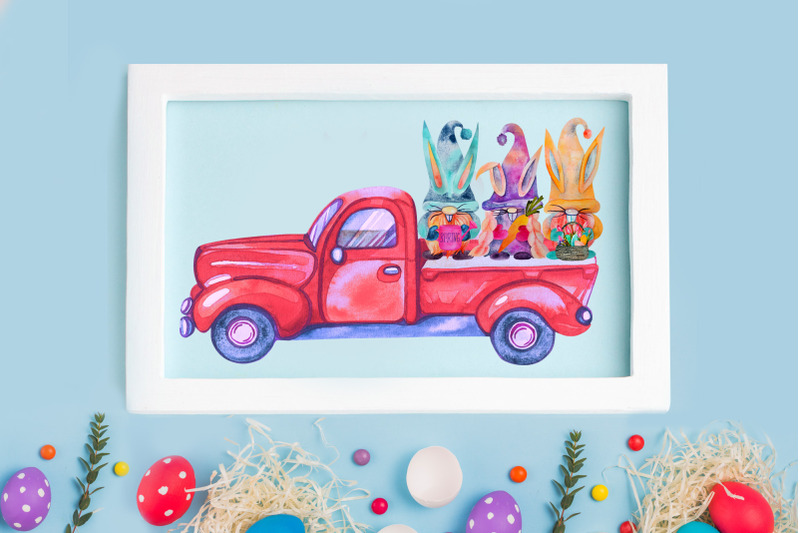 easter-truck-easter-watercolor-gnome-truck